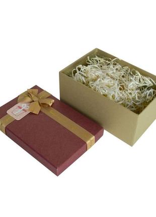Подарочная коробка с бантом бордово-золотая, m — 25×18,5×11,5 см