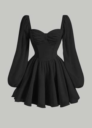 Коктейльное женское вечернее платье рукава фонарики черный xs/s3 фото