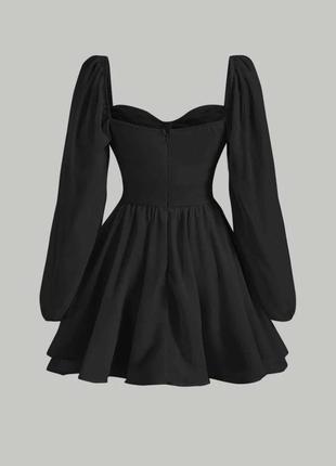 Коктейльное женское вечернее платье рукава фонарики черный xs/s2 фото