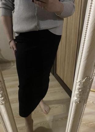 Чёрная удобная прямая трикотажная полушерстяная юбка на резинке 50-52 р