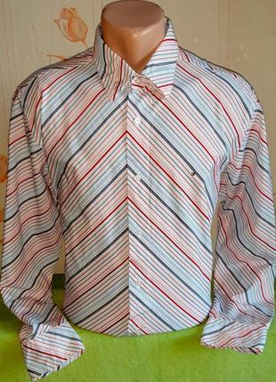 Шикарная белая рубашка в разноцветную полоску tommy hilfiger 80's 2 ply made in mauritius