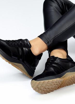 Повседневные миксовые черные кроссовки натуральная кожа + замша 202036 фото