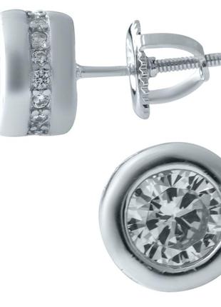 Серебряные серьги с фианитами по краю женские сережки гвоздики пусеты стильные серьги из серебра с камнем1 фото
