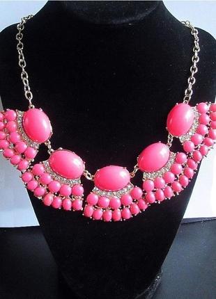Яркое розовое стильное колье барби с кристаллами, 1870