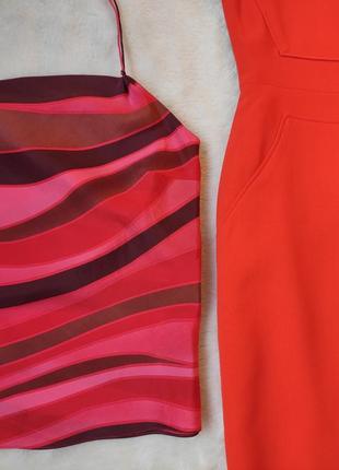 Красная розовая натуральная короткая блуза майка топ с завязкой на шее шелк шелковый без рукавов h&m5 фото