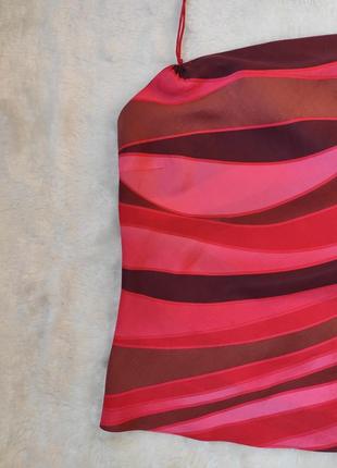 Красная розовая натуральная короткая блуза майка топ с завязкой на шее шелк шелковый без рукавов h&m4 фото