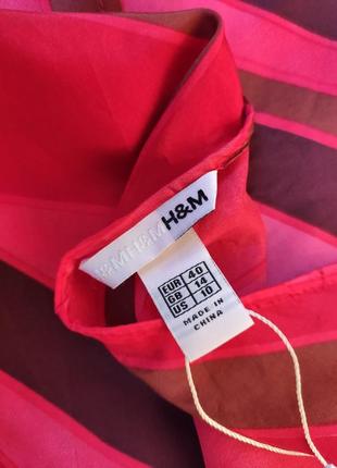 Красная розовая натуральная короткая блуза майка топ с завязкой на шее шелк шелковый без рукавов h&m10 фото