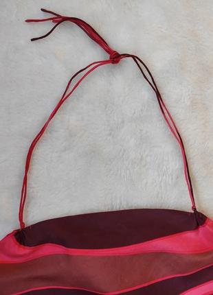 Красная розовая натуральная короткая блуза майка топ с завязкой на шее шелк шелковый без рукавов h&m7 фото