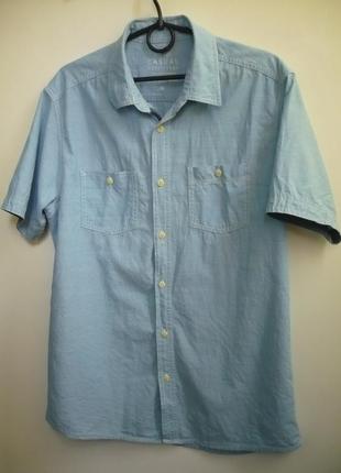 Мужская рубашка м хлопок голубая с коротким рукавом