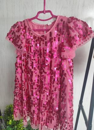 Платье розжевое малиновое пайетки нарядное праздничное 3-4 года