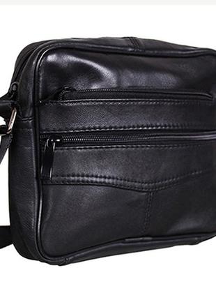 Сумка чоловіча шкіряна через плече з шкіри барсетка шкіра чорна 20х17 es275