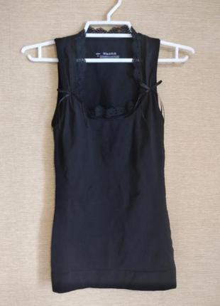 Черная бесшовная майкатоп утяжка с кружевом