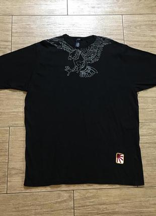 Брендова чоловіча чорна футболка з вишитим орлом як zara superdry