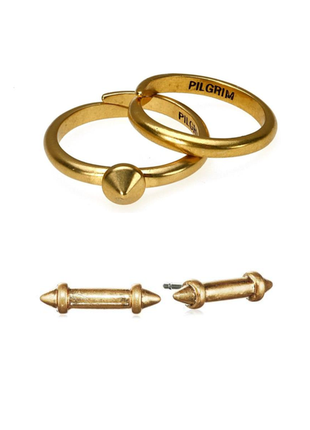 Набір: два кільця і сережки гвоздики позолота pilgrim данія1 фото