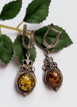 Серьги винтажные янтарь винтаж