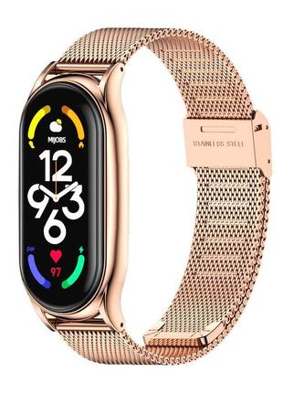 Ремінець металевий mijobs milanese loop classic clasp для фітнес браслета xiaomi mi band 7 gold rose