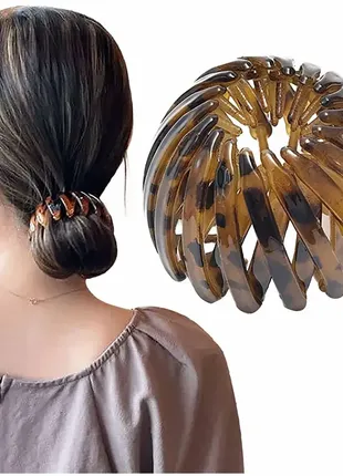 Автоматична шпилька затискач для волосся hairclip пластик коричневий