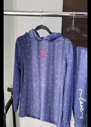 Синя флісова піжама/домашній костюм кофта худі з капюшоном і штани 42-50