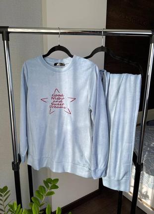 Блакитна флісова піжама/домашній костюм кофта і штани 46-50