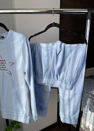 Голубая флисовая пижама/домашний костюм кофта и штаны 46-503 фото