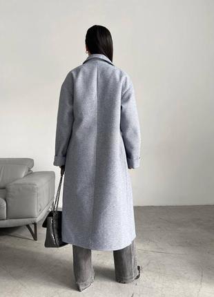 Демисезонное шерстяное длинное пальто на кнопках с поясом5 фото