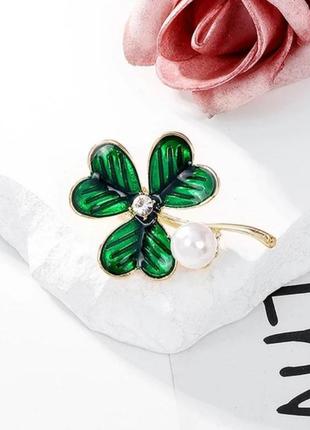 🛍️ брош конюшина 🍀 с жемчужиной2 фото