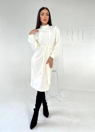 Женское платье ангора с вырезом и поясом в комплекте7 фото
