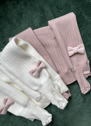 Колготи на дівчинку, колготки святкові, лосини в рубчик для дівчинки  демісезонні, теплі білі та рожеві