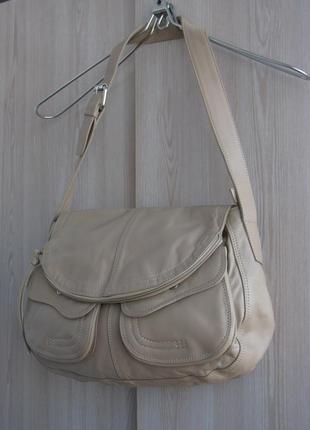 Шкіряна італійська бежева сумка бренд genuine leather