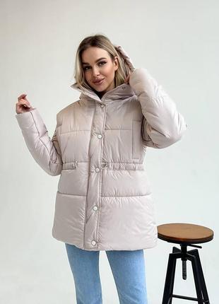 Жіноча тепла зимова куртка плащівка лаке, синтепон 250 + підкладка, з капюшоном4 фото