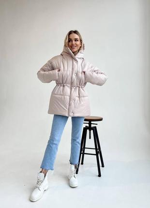 Жіноча тепла зимова куртка плащівка лаке, синтепон 250 + підкладка, з капюшоном5 фото