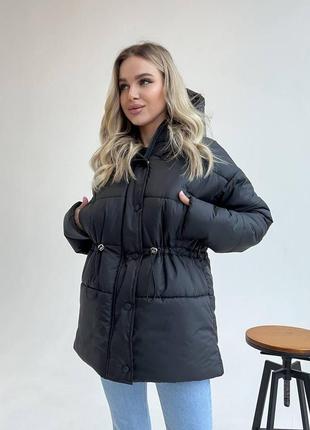 Жіноча тепла зимова куртка плащівка лаке, синтепон 250 + підкладка, з капюшоном7 фото