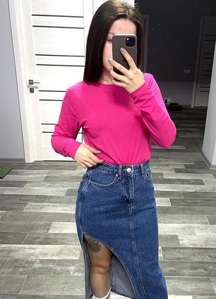 Распродажа лонгслив в рубчик, малина цвет, 42-48