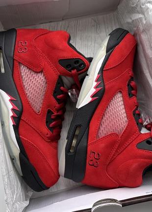 Кроссовки nike air jordan 5 retro raging bull red aj5 джордан ретро красные замшевые3 фото