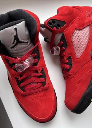 Кроссовки nike air jordan 5 retro raging bull red aj5 джордан ретро красные замшевые1 фото