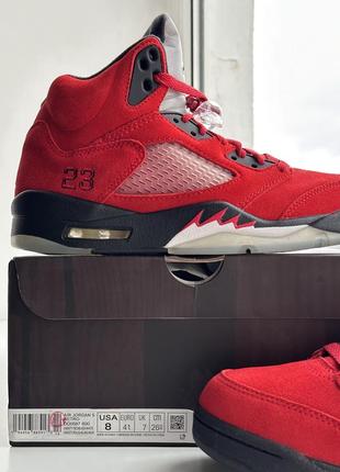 Кроссовки nike air jordan 5 retro raging bull red aj5 джордан ретро красные замшевые10 фото