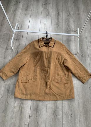 Замшевая куртка пальто осень весна песочного цвета батал большого размера 62 64 тепла1 фото