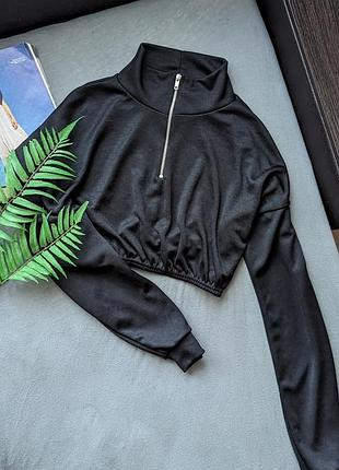 Укорочений світшот кофта з замочком в рубчик укороченный свитшот oversized оверсайз