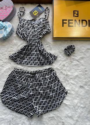 Сатинова якісна піжама фенді майка і шорти s-xl