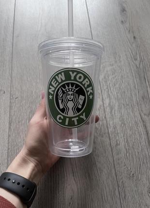 Starbucks стакан прозрачный с трубочкой