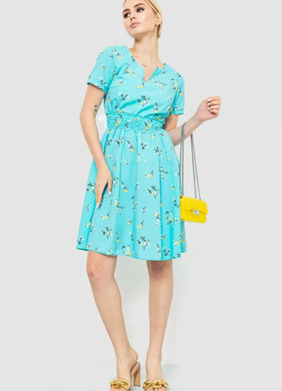 Сукня з квітковим принтом, колір бірюзовий, 230r1007-1