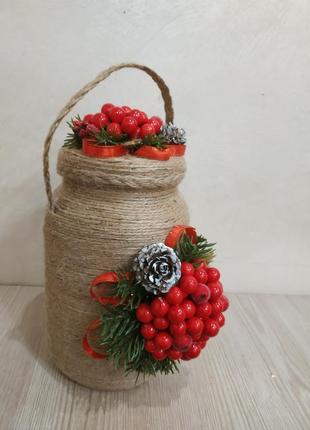 Банка баночка декор декоративна сувенір подарунок водохреща ягоди калина ягідки прикраса3 фото
