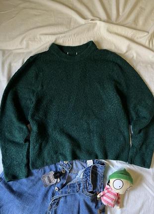 Теплый зеленый свитер с содержанием шерсти и мохера hm4 фото