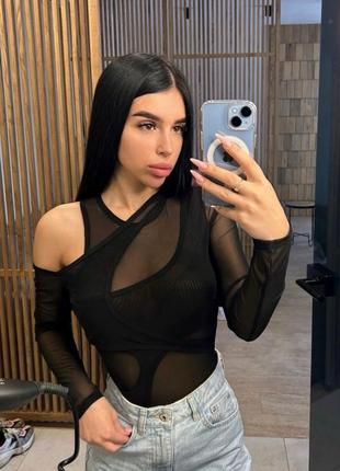 Боди черное в сеточку