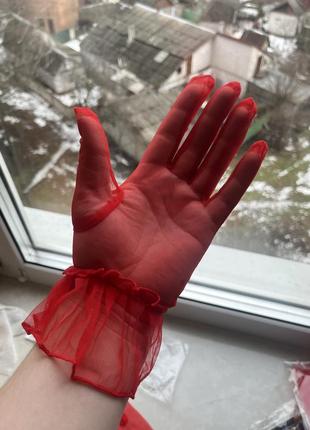 Тюлевые красные перчатки перчатки3 фото