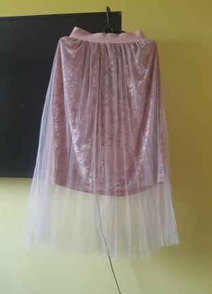 Шикарная юбка миди ,пудрового цвета размер м,л,хл1 фото