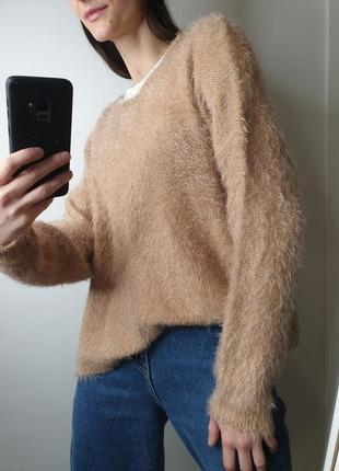 Мягкий удлиненный теплый свитер травка джемпер цвета кэмэл нюдового3 фото