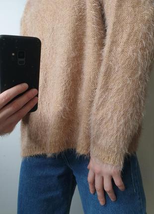 Мягкий удлиненный теплый свитер травка джемпер цвета кэмэл нюдового7 фото