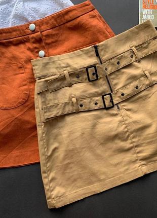 👗крутая бежевая юбка zara/короткая нюдовая юбка на замке/юбка с двумя поясами👗5 фото
