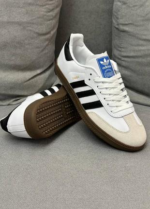 Кроссовки adidas samba white black белые женские / мужские9 фото